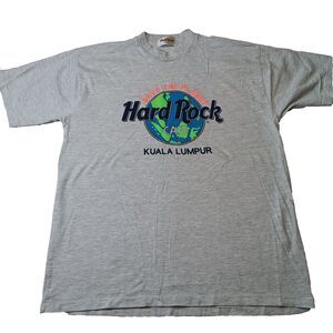 Vintage Hard Rock Cafe Kuala Lumpur Gray Large T-Shirt Spell-Out Single Stitch